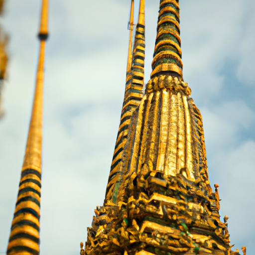 מקדש תאילנדי מלכותי עם סטופות זהובות וגילופים מורכבים