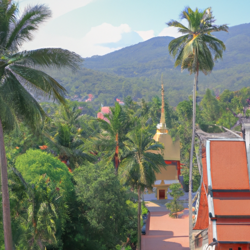 נוף פנורמי של קוסמוי תאילנד עם נופים שופעים וארכיטקטורה מסורתית